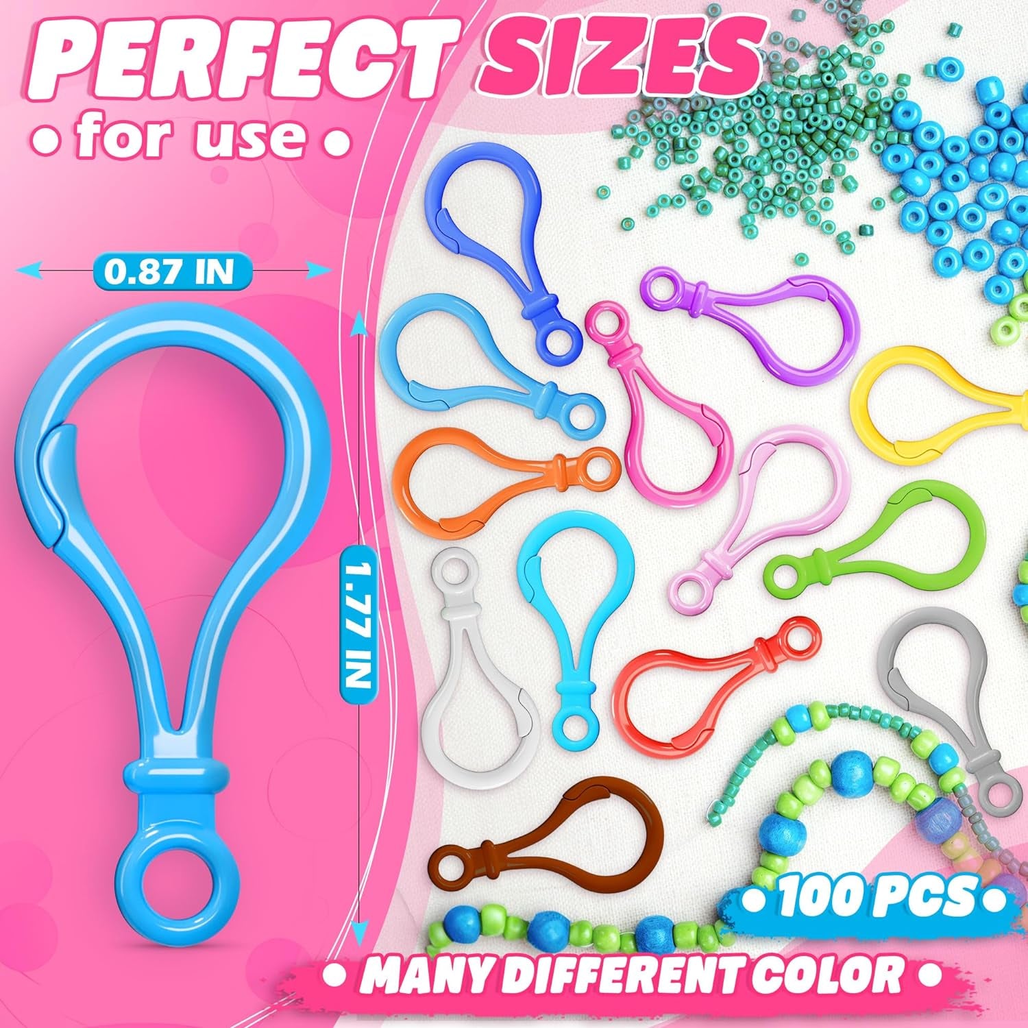 100Pcs Plastic Keychain Clips for Crafts - Lobster Claw Clasps for Keychains for Crafts Plastic Keychain Clip for Backpack - Clip Keychain Hooks Lanyard Snap Hooks and Clasps for Jewelry Making