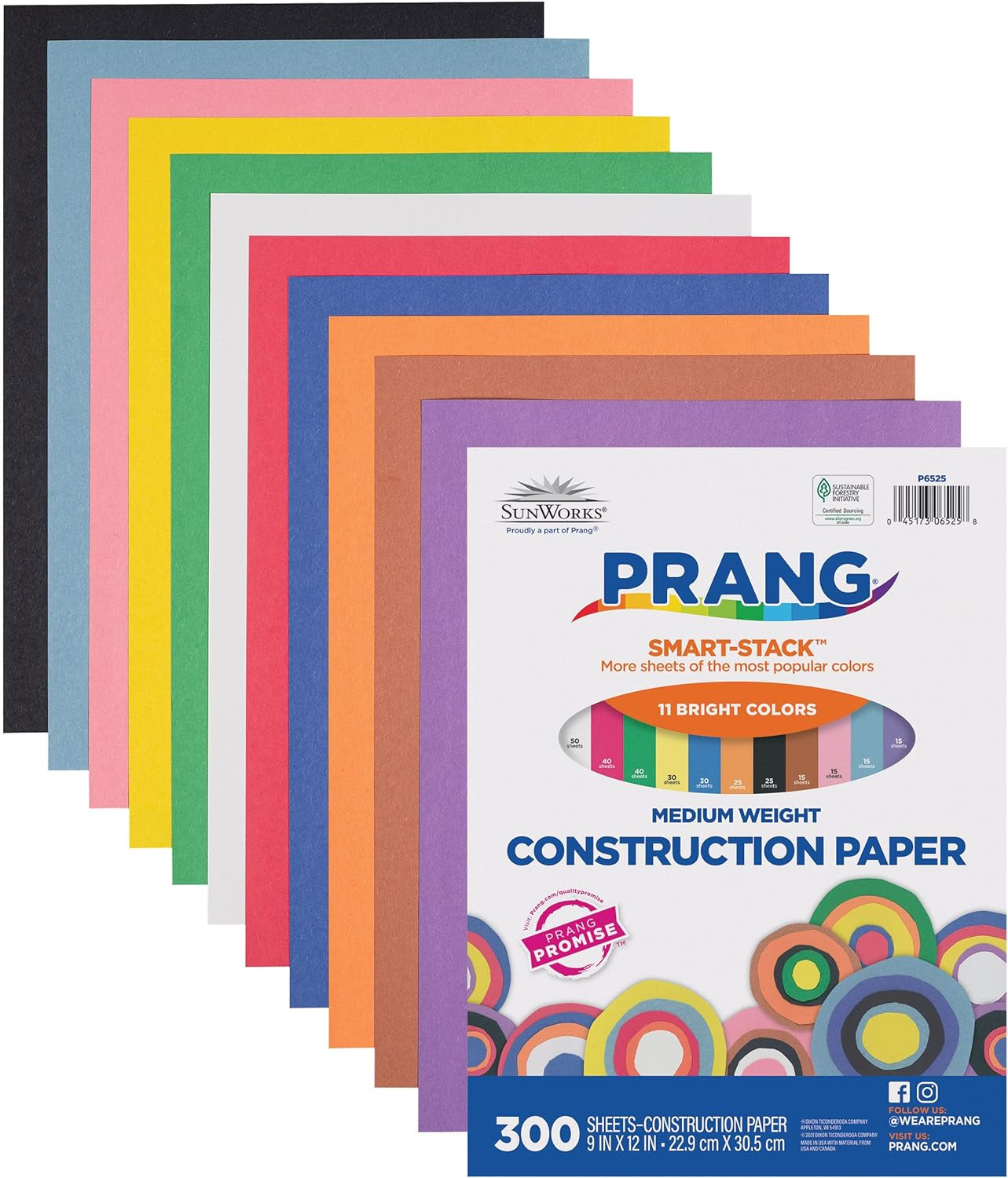 (Formerly Sunworks) Smart-Stack Construction Paper, 11 Assorted Colors, 9" X 12", 300 Sheets