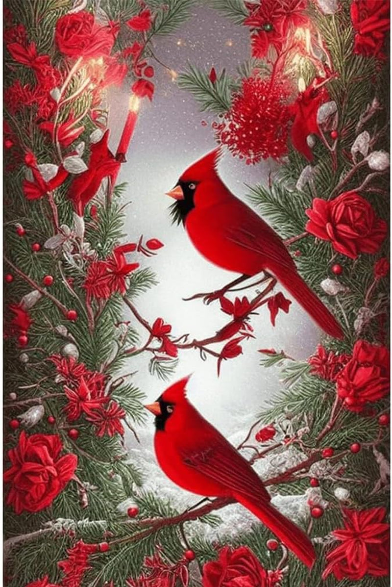 5D Diamond Painting Kits for Adults Full Drill North American Cardinal Kit Embroidery Rhinestone Painting round Drill Cardinal Birds Paint with Diamond for Christmas Home Wall Decor 12X16
