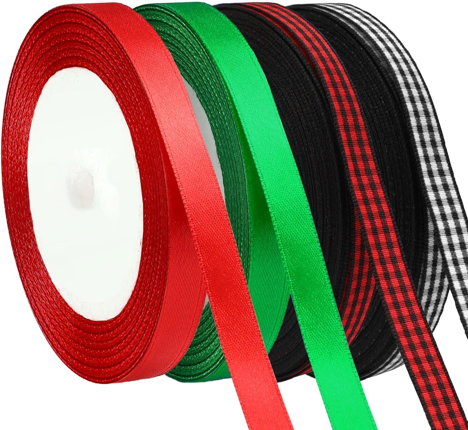 4 Rolls 100 Yards Christmas Ribbons 1Inch Wide Holiday Satin Ribbons Fabric for Gift Wrapping and DIY Craft, Red &amp; Green &amp; Gold &amp;White