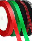 4 Rolls 100 Yards Christmas Ribbons 1Inch Wide Holiday Satin Ribbons Fabric for Gift Wrapping and DIY Craft, Red & Green & Gold &White