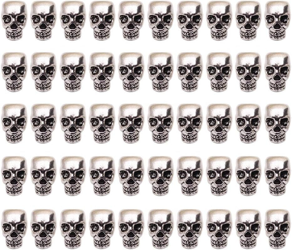 50 PCS Tibet Silver 4Mm Macroporous Skull Spacer Beads Great DIY Accessories for Jewelry Making Supplies in Bulk