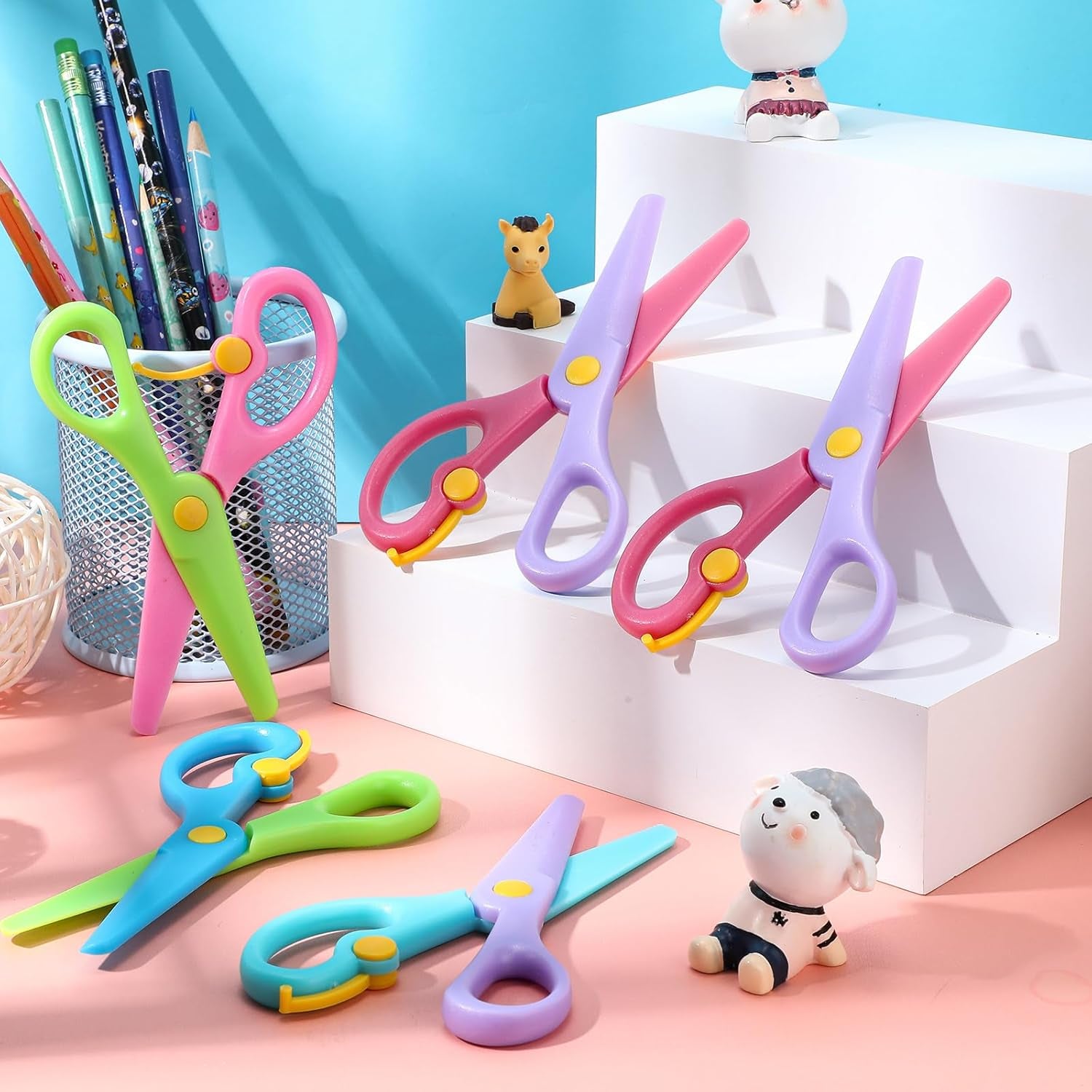 15 Pieces Preschool Training Scissors Plastic Scissors Anti-Pinch Safety Scissors for Children Art Craft Supplies(Mixed Color)