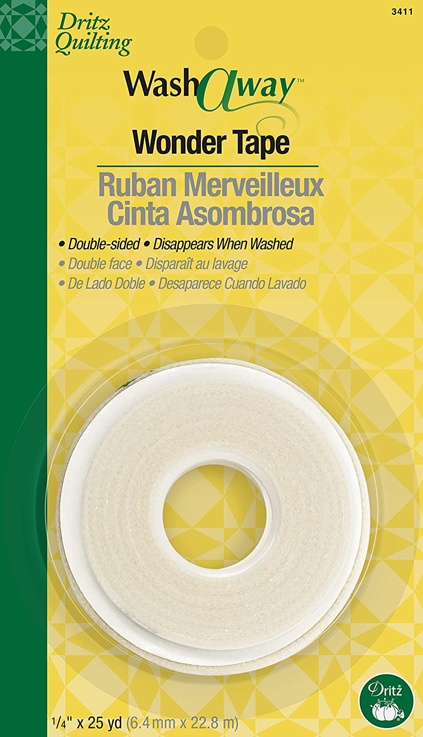 Wash-A-Way Wonder, Double-Sided, 1/4", 1 Roll, White Fabric Tape, 1/4-Inch X 25-Yards