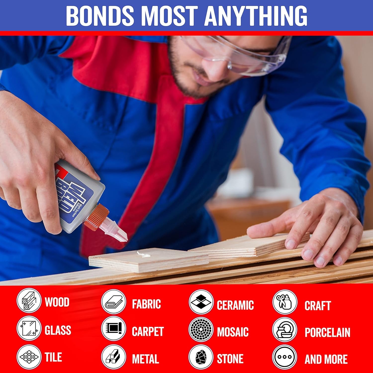 Glue - Bonds Most Anything! 3L /101 Oz Non-Toxic Adhesive Glue for Wood Tile Glass Craft Foam Fabric Stone Cement & Concrete & Any Other Porous Surfaces. No Fume Non-Flammable PVA Glue Gallon