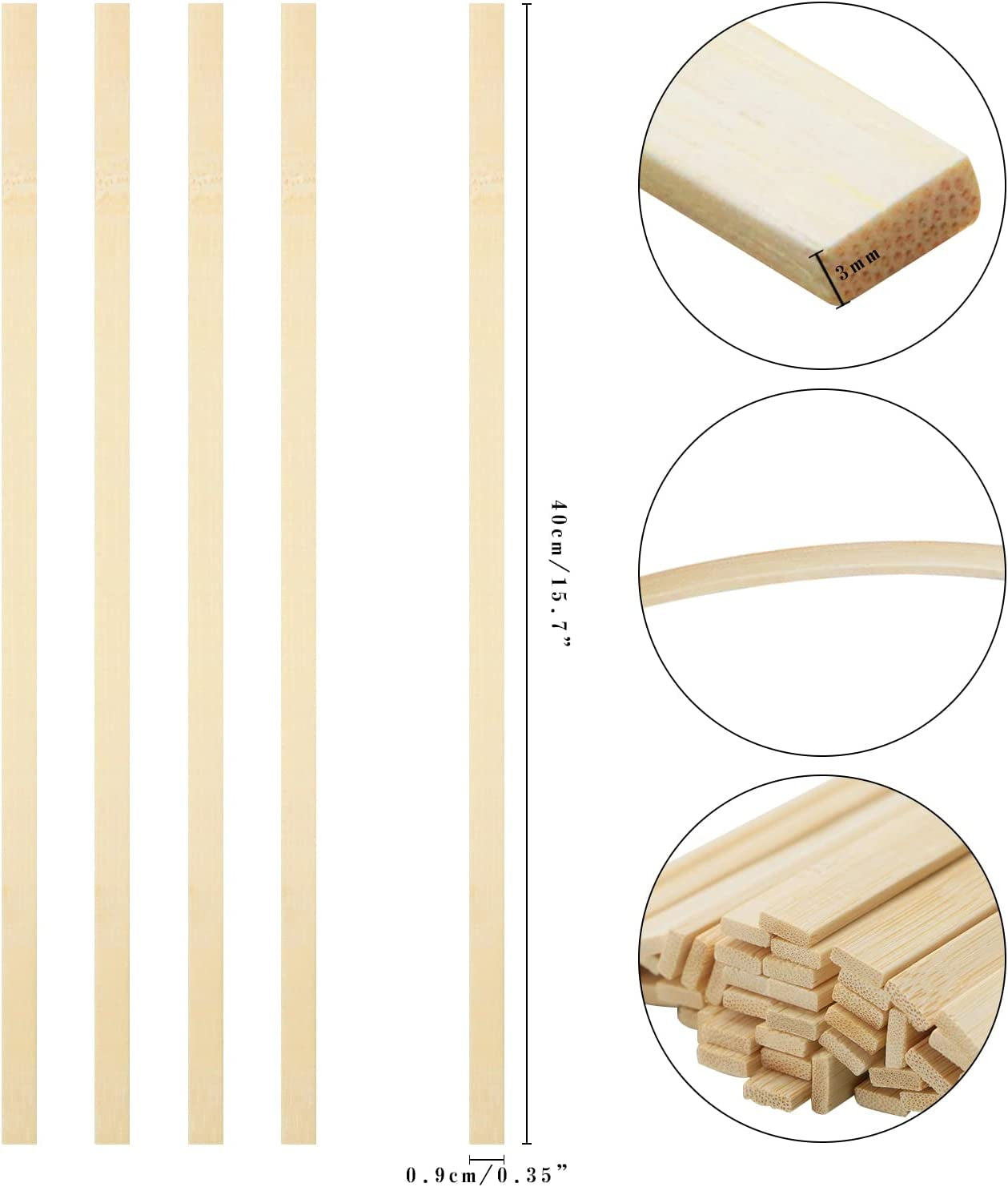 100Pcs 15.7X0.35 Inch Strong Natural Bamboo Sticks, Wooden Craft Sticks, Extra Long Sticks, Wood Strips for Craft Projects