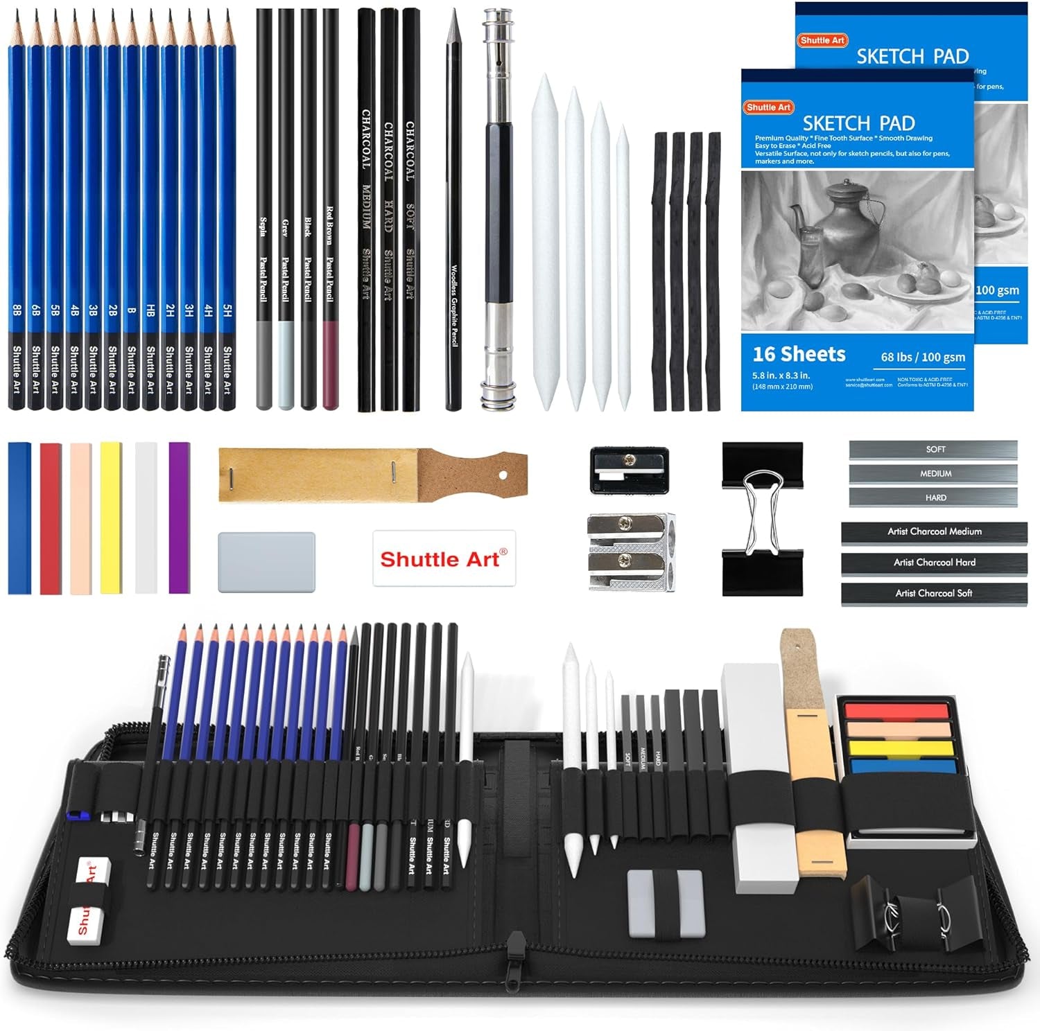 Sketching and Drawing Pencils Set, 37-Piece Professional Sketch Pencils Set in Zipper Carry Case, Drawing Kit Art Supplies with Graphite Charcoal Sticks Tool Sketch Book for Adults Kids