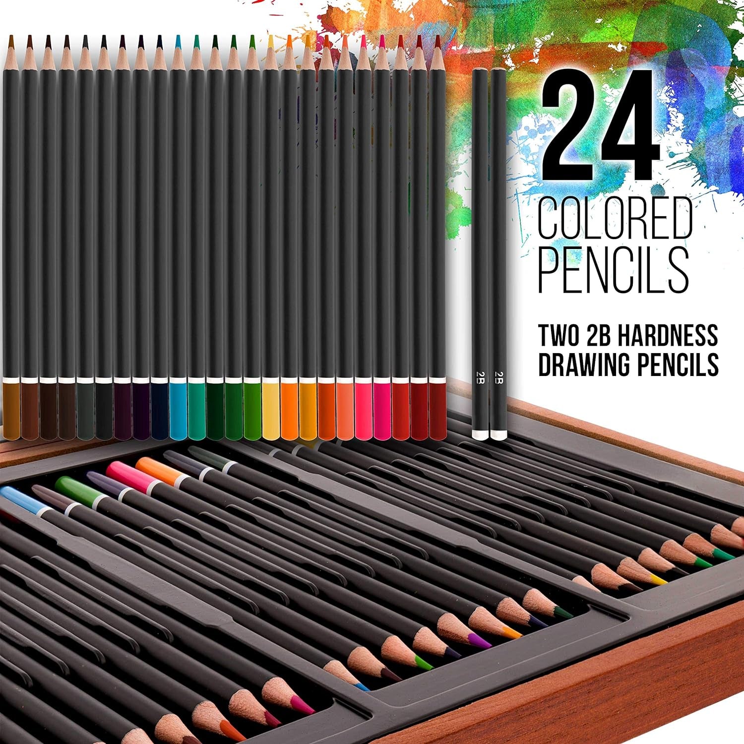 102-Piece Deluxe Wooden Art Supply Set - 24 Watercolors, 17 Brushes, 24 Colored Pencils, Sketch Pads