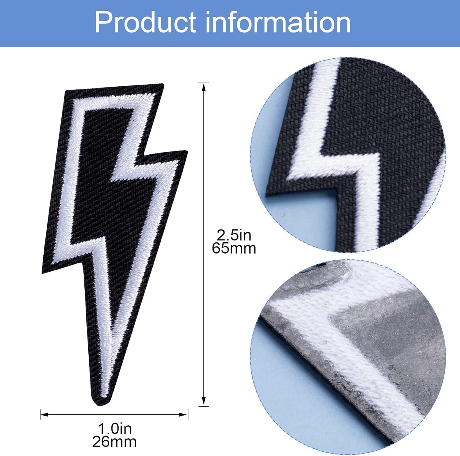 30Pcs Black Lightning Iron-On Patch, Sew-On Flash Embroidered Patches, DIY Appliques Decoration for Shoes, Clothes, Backpacks, Caps, Motorcycle Jackets (2.5X1 Inch)