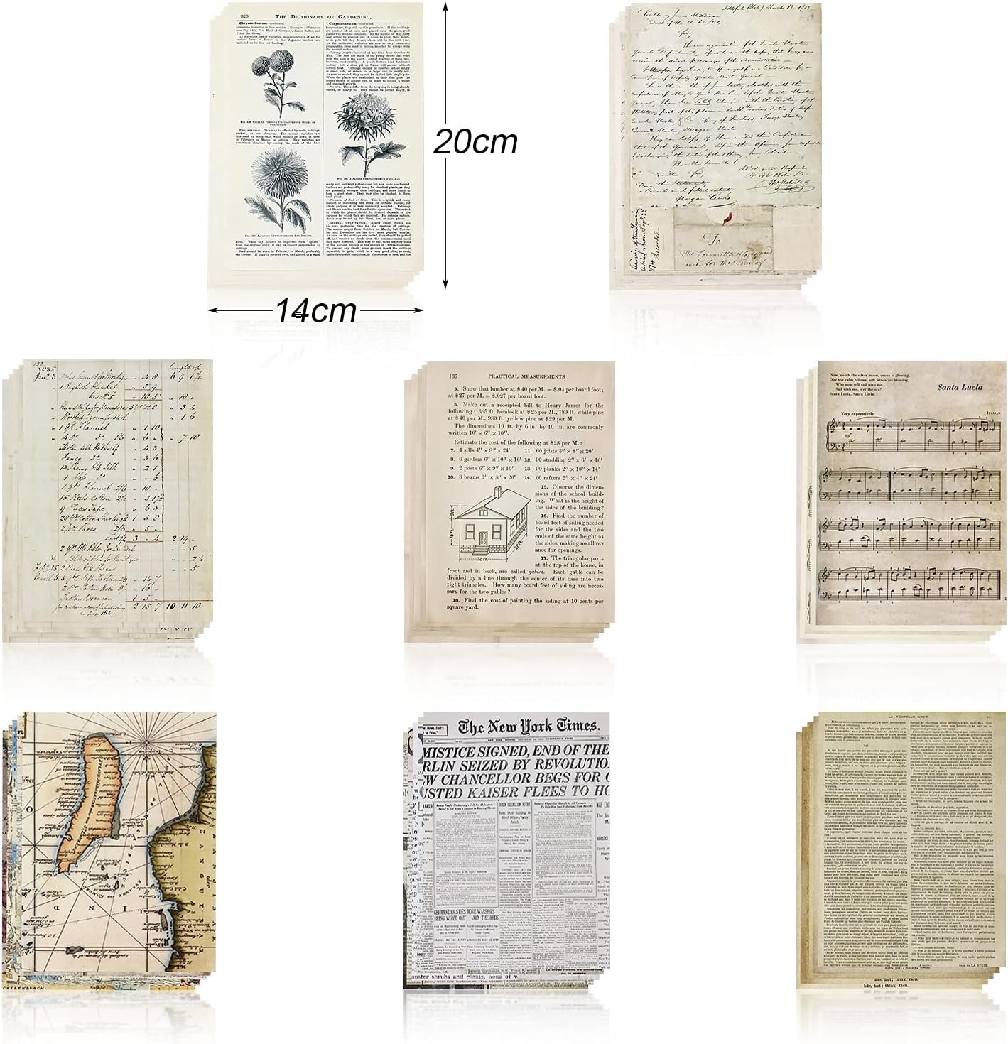 240PCS Junk Journal Pages Vintage Handmade Scrapbook Paper,Mathematics Magazine Newspaper Sheet Music Kraft Paper for Scrapbooking Decoupage Background DIY Craft Decoration(5.51" X 7.87")