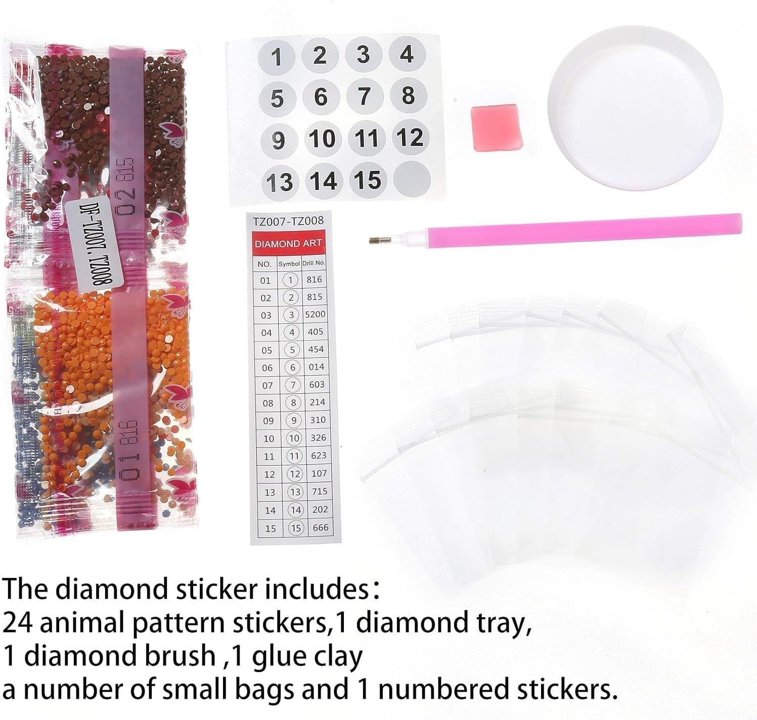 24Pcs Animal Diamond Stickers for Kids, Beginner Friendly Gem Art Kits, Complete Craft Set with Tools, Gift for Birthdays, Holidays