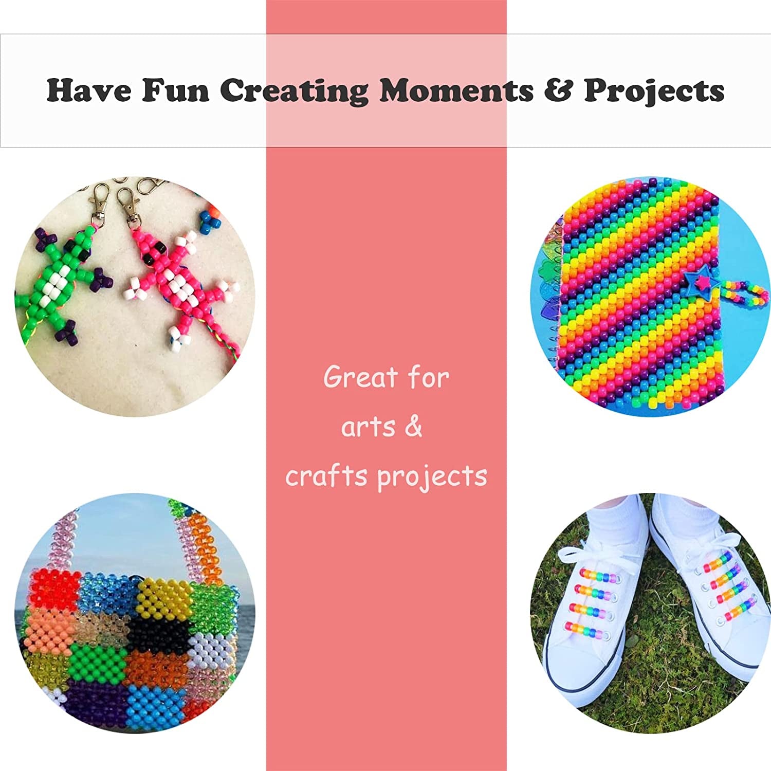 Pony Beads, 4200Pcs 28 Colors Plastic Beads for Craft Bracelets Making, Hair Beads for Braids, Colored Beads for DIY Projects - Individually Wrapped (6X9Mm)