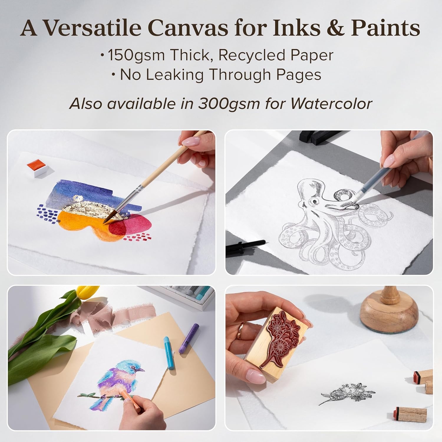 Handmade Deckle Edge Paper - A5-5.8 X 8.3 - Great for Paint, Greeting Cards, Invitations, Printer, Watercolor, Writing - 150Gsm Textured Paper with Raw Edge for Art and Crafts