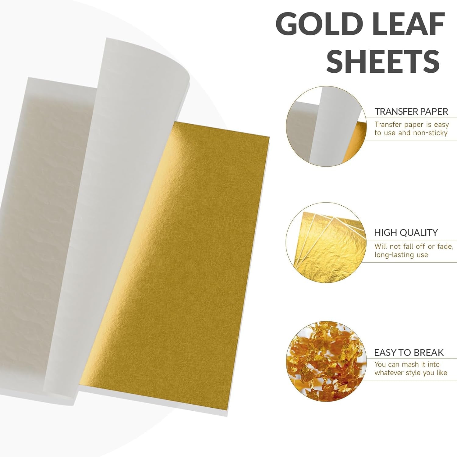 100PCS Gold Leaf Sheets for Gilding Painting DIY Craft Non Fading Non Oxidising 6.1X5.3In