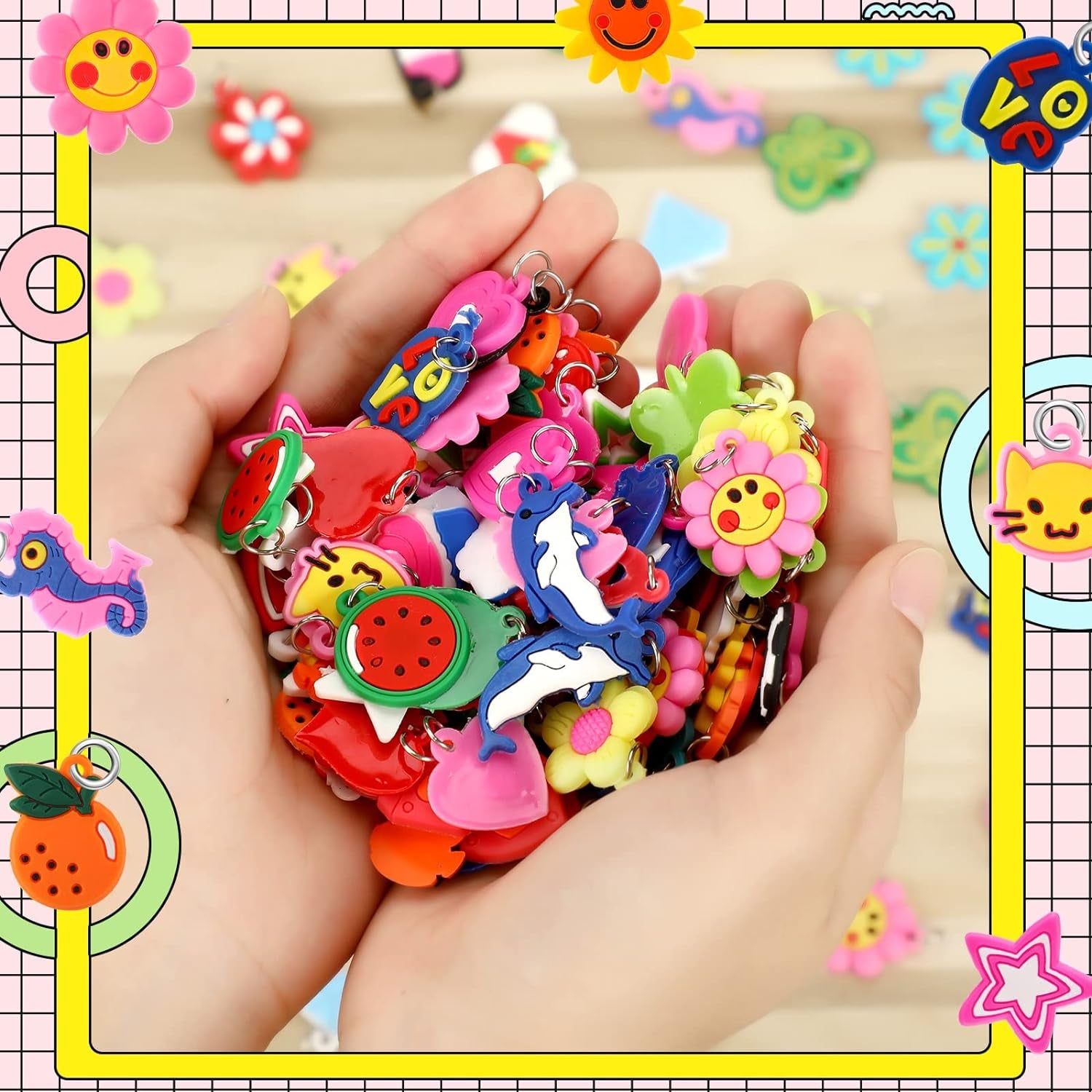 210 Pcs Silicone Bracelet Charms Rubber Bracelet Charms Small Bracelets Pendants Loom Pals Charms Loom Rubber Bands Making Kit for Jewelry Necklace DIY Charm Bracelets, 30 Styles