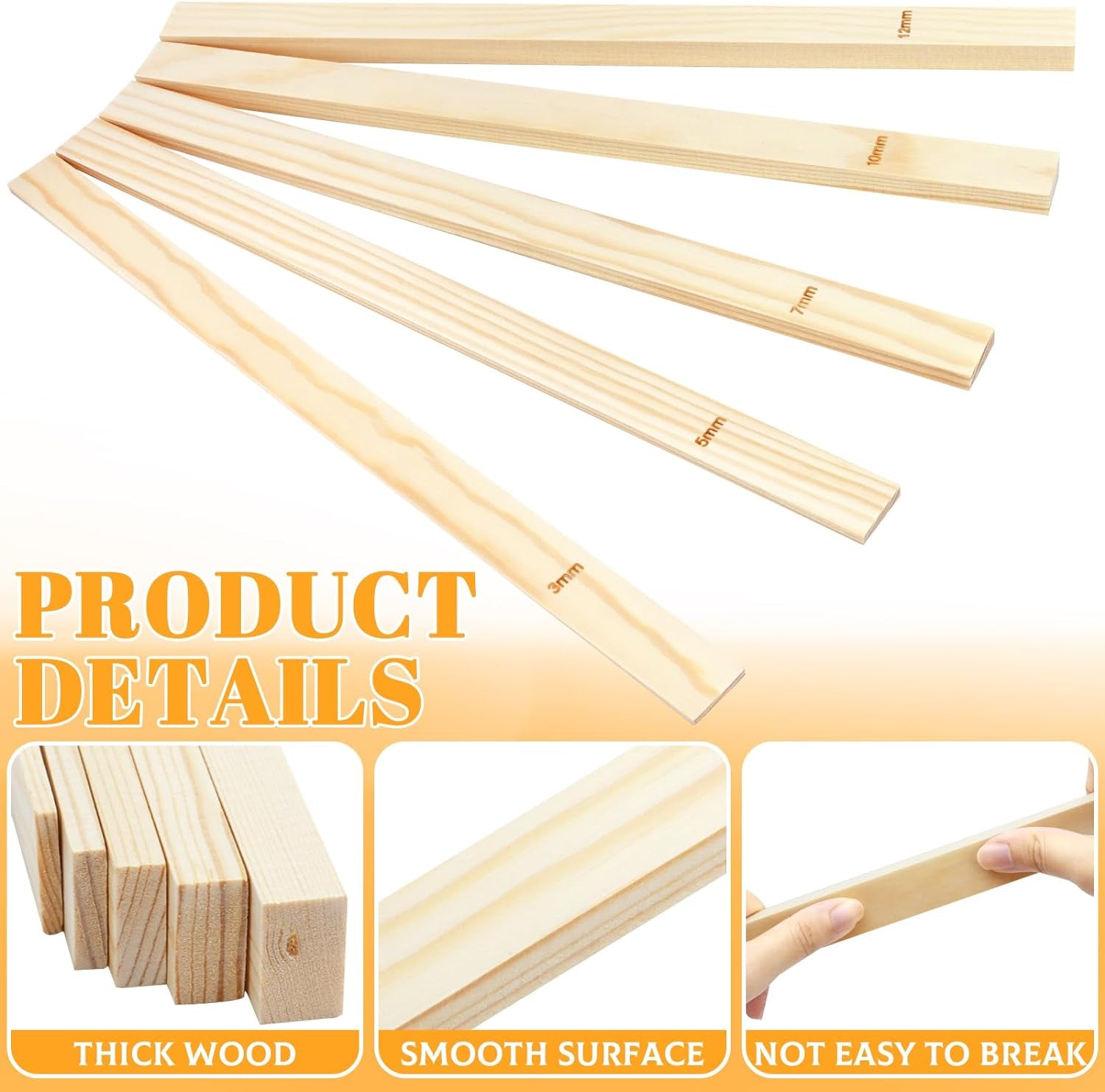 10 Pieces 5 Size Rolling Mud Stick Guide, Clay Rolling Pin Guides, Wooden Slab Roller Guides for Clay, Pottery Tools Clay Tools for Pottery Teaching, Polymer Clay Thickness 3, 5, 7, 10, 12 Mm