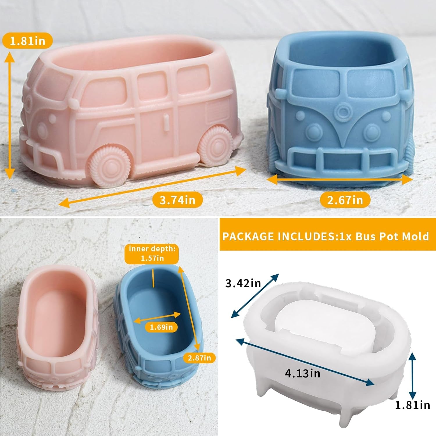3D Bus Flower Pot Silicone Mold Container Bowl Resin Mold Retro Car Shape Candle Vessel Concrete Cement Mold Epoxy Resin Casting Silicone Molds Succulent Planter Storage Box DIY Art Crafts