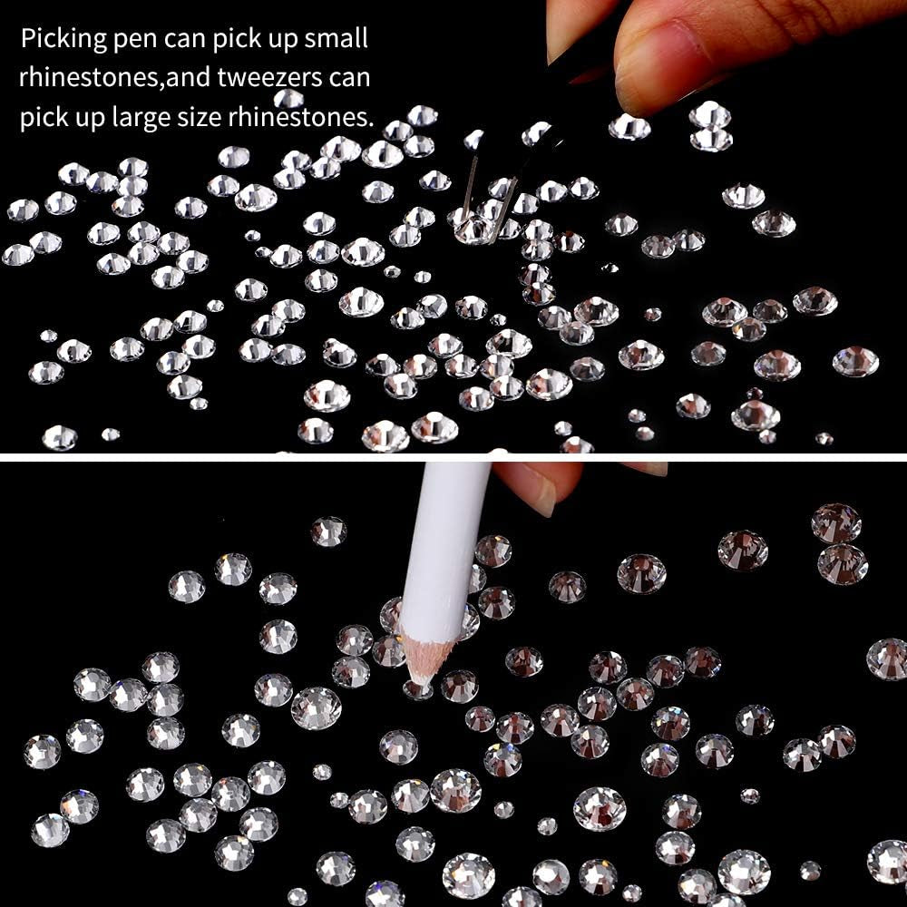 5040Pcs Clear Rhinestones for Crafts, Flatback White Nail Gems, Craft Glass Diamonds Stones with Tweezers and Picking Pen, SS6-SS20 Crystal