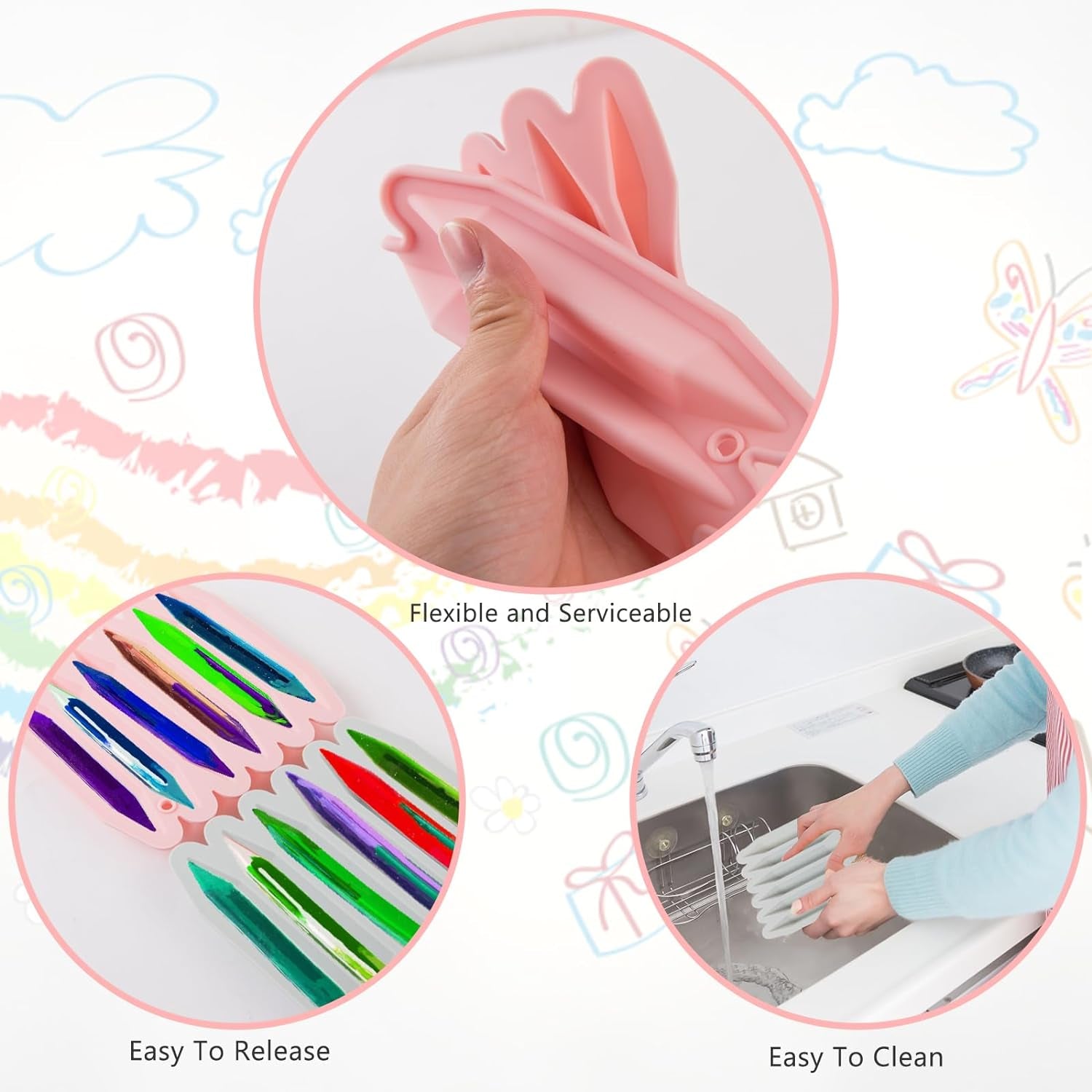 2 Pcs Crayon Mold Crayon Recycling Mold Cavity Double Tipped 3D Melted Crayon Molds Pure Silicone Oven DIY Crayon Shaped Mold Reusable Triangular Crayon Molds for DIY Making