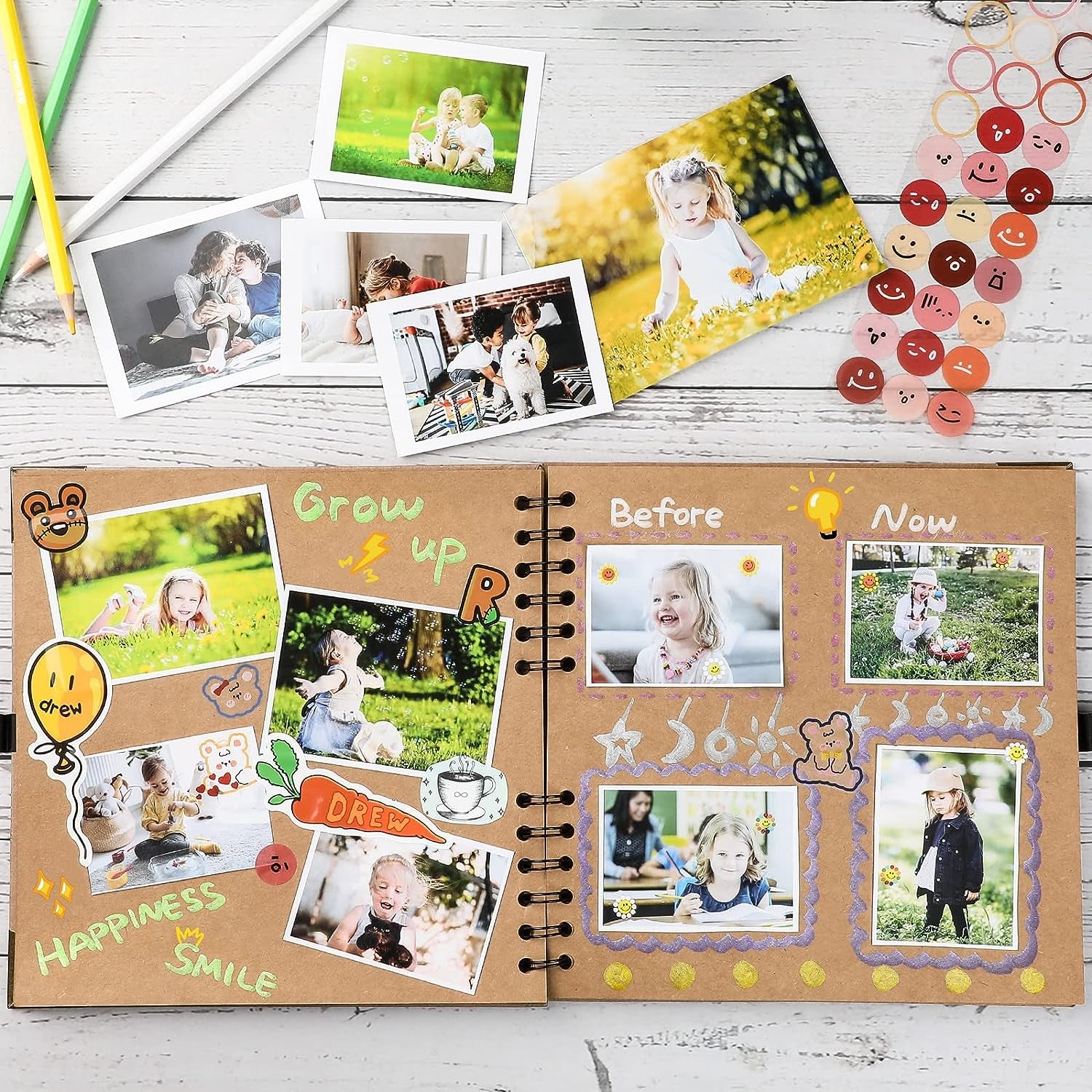 Scrapbook Photo Album - 8 X 8 Inch, 60 Pages, Kraft Paper, Ribbon, Corner Protectors, Suitable for Travel, Graduation, Memories