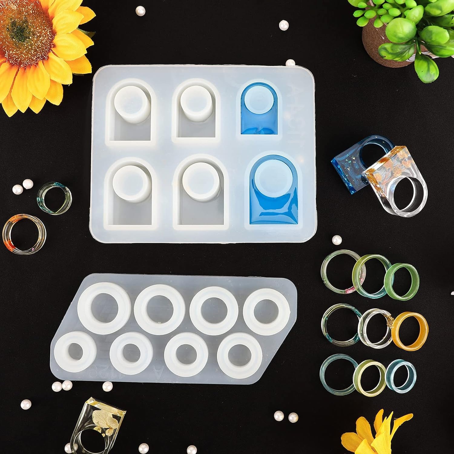 Resin Ring Silicone Mold, 2PCS Resin Casting Mold for Epoxy, Jewelry Mold for DIY Craft Projects, Rings, Necklaces, Earrings, Pendants, Keychains, Multiple Sizes
