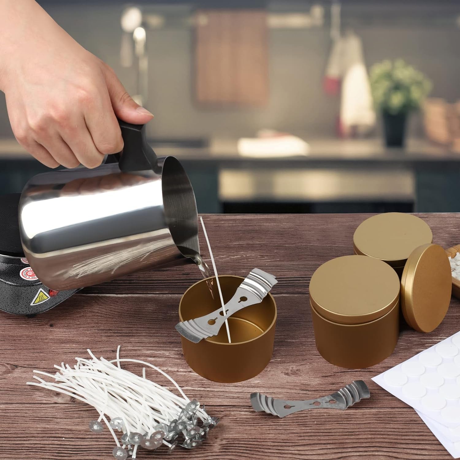 Candle Making Kit with Electronic Hot Plate,Candle Wax Melter for Melting Wax,Including Cadle Pot, Wax Melter Hot Plate,2Lb Soy Wax,Stain Spoon,Cotton Wicks,Center Devices,Wick,Thermometer.