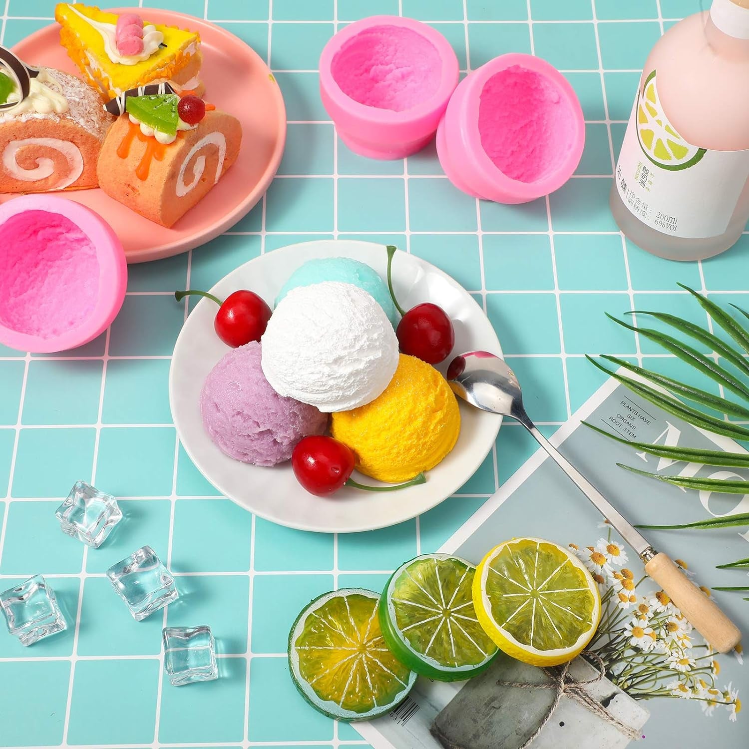 Silicone 3D Ice Cream Ball Shape Silicone Molds Cookie Pastry Mold Soap Candle Clay Mold Aromatherapy Plaster Mold, for Wedding Cake Chocolate Dessert Pudding Mousse DIY Kitchen Baking (3 Pieces)
