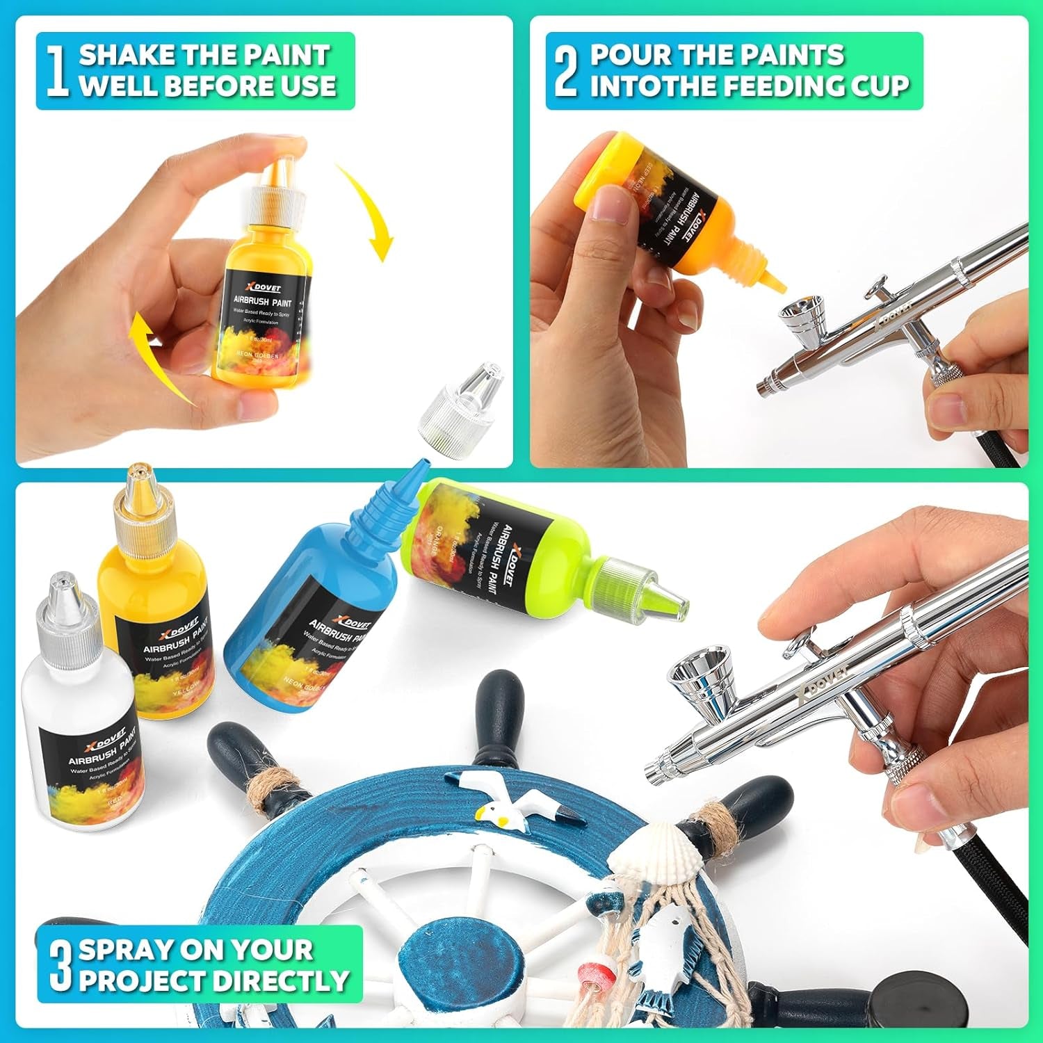 Airbrush Paint, 28 Colors Airbrush Paint Set (30 Ml/1 Oz), Ready to Spray, Opaque &amp; Neon Colors, Water-Based, Premium Acrylic Airbrush Paint Kit for Beginners, Hobbyist and Artists