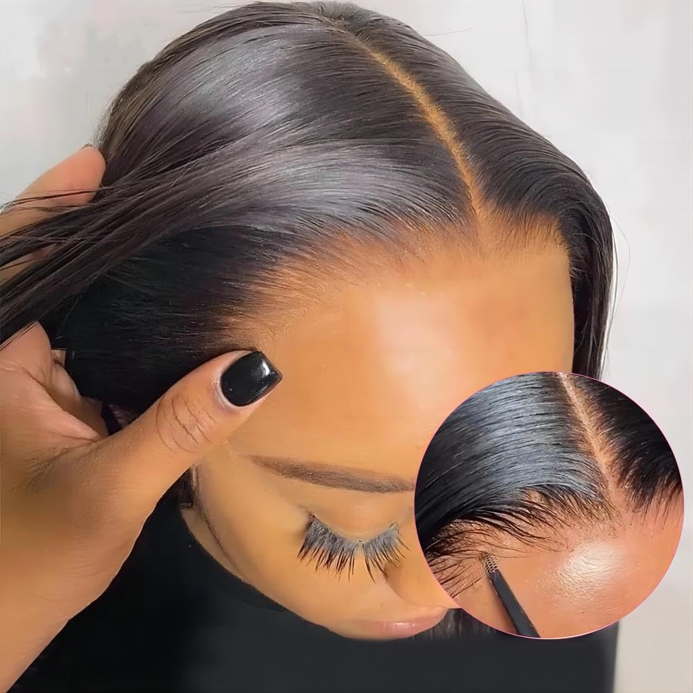 22 Inch Lace Front Wigs Human Hair Straight HD Lace Front Wigs Human Hair Pre Plucked Bleached Knots Natural Hairline Glueless Wigs Human Hair Pre Plucked Pre Cut Straight Lace Closure Wigs Human Hair