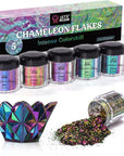 Chameleon Flakes, Resin Supplies -Intense Color Shift Pigment Powder for Resin Molds/Tumblers, Chrome Powder Pigment for Christmas Nail Art/Paint/Soap Making
