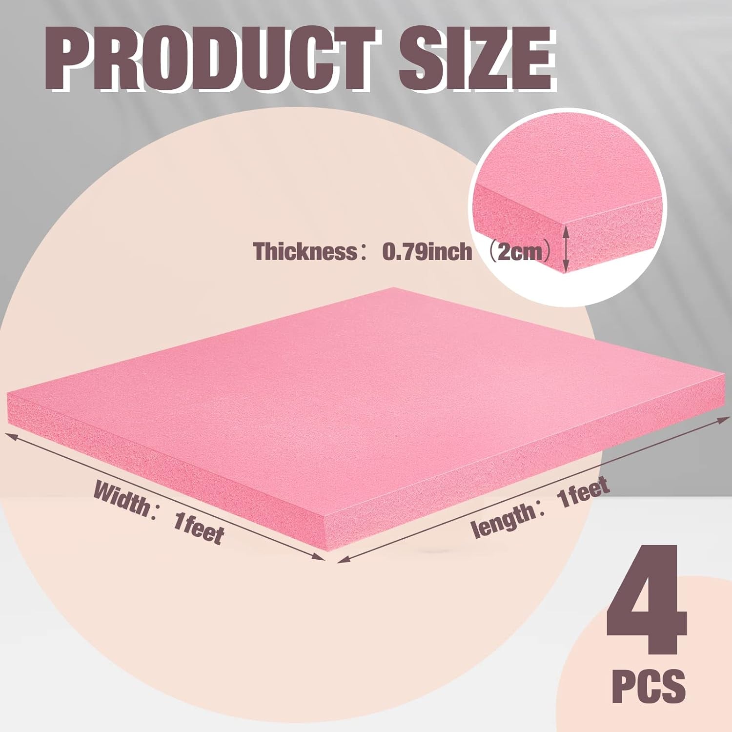 4 Pieces 1' X 1' Pink Insulation Foam 0.79 Inch Thick Polystyrene Rectangles XPS Foam Board Craft Foam for Insulating DIY Modeling Art Supplies