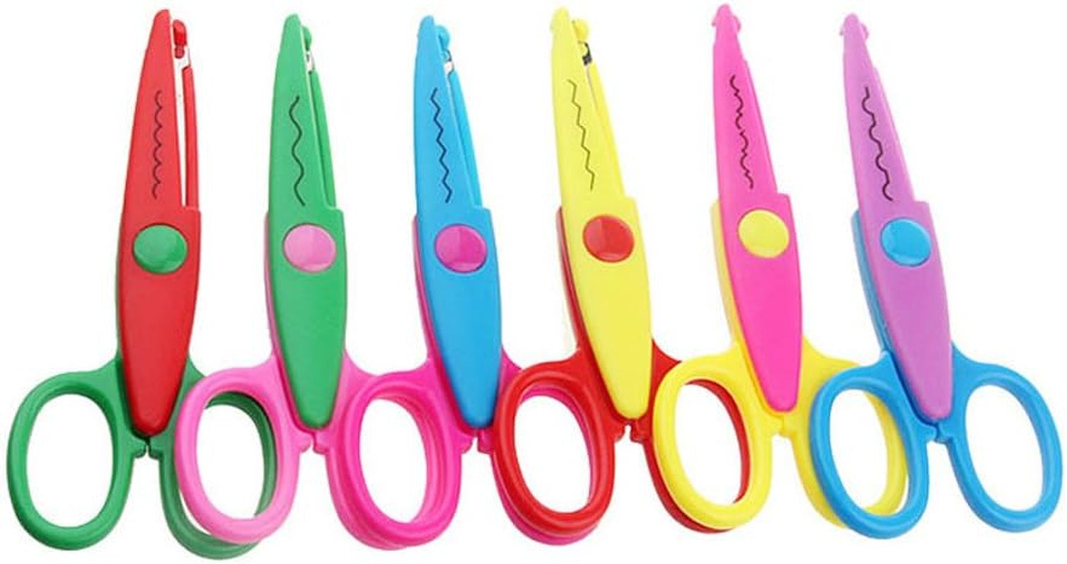 Plastic Kids Design Safety Art Scissors Creative Crafts Scissors Paper Scrapbooking Decorative Wave Lace Edge Cutters Set 6 PCS