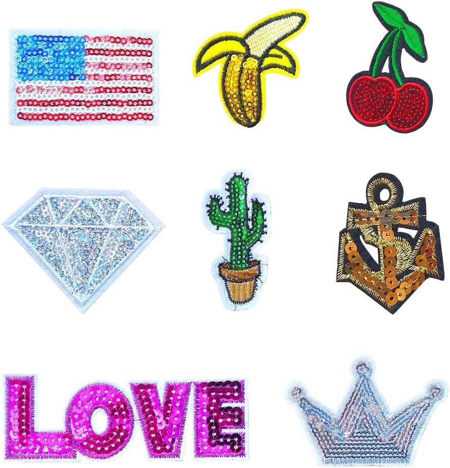 32Pcs Assorted Styles Colorful Sequins Sewing On/Iron on Embroidered Patches Clothes Dress Hat Pants Shoes Curtain Sewing Decorating DIY Craft Embarrassment Applique Patches (Sequins-2)