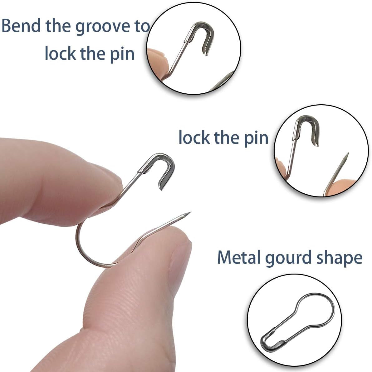 100Pcs 21Mm/0.8 Inch Small Metal Gourd Safety Pins Bulb Pin for Knitting Stitch Markers, Sewing Clothing DIY Craft Making (Silver)