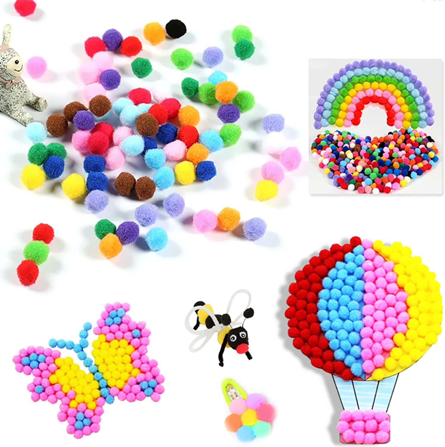 2000 Pcs 1Cm Assorted Pompoms Multicolor Valentine Day Arts and Crafts Fuzzy Pom Poms Balls for DIY Creative Crafts Decorations