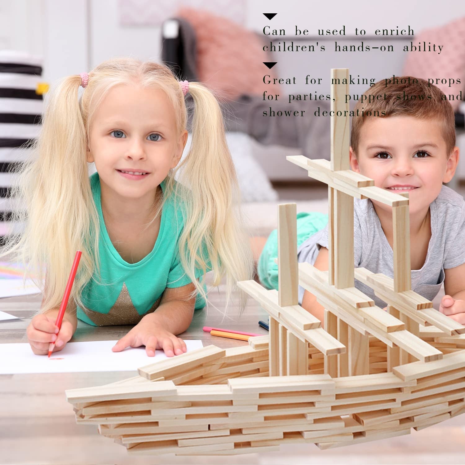 100Pcs 15.7X0.35 Inch Strong Natural Bamboo Sticks, Wooden Craft Sticks, Extra Long Sticks, Wood Strips for Craft Projects