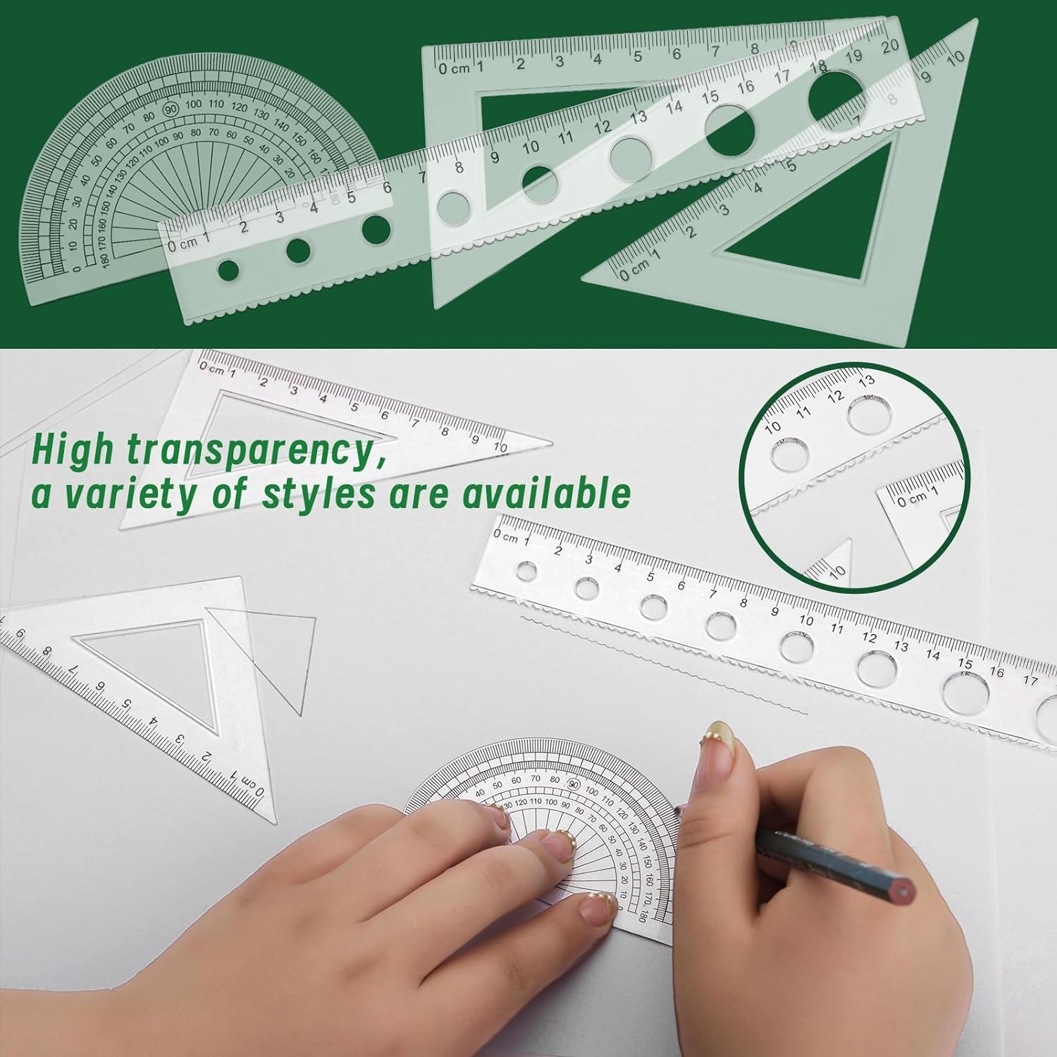 18 Pcs Geometric Drawings Templates, Drawing Stencils, Ruler Set, Circle Template for Drawing, Drafting Tools with a Storage Bag for Architecture, Studying, Office, Designing