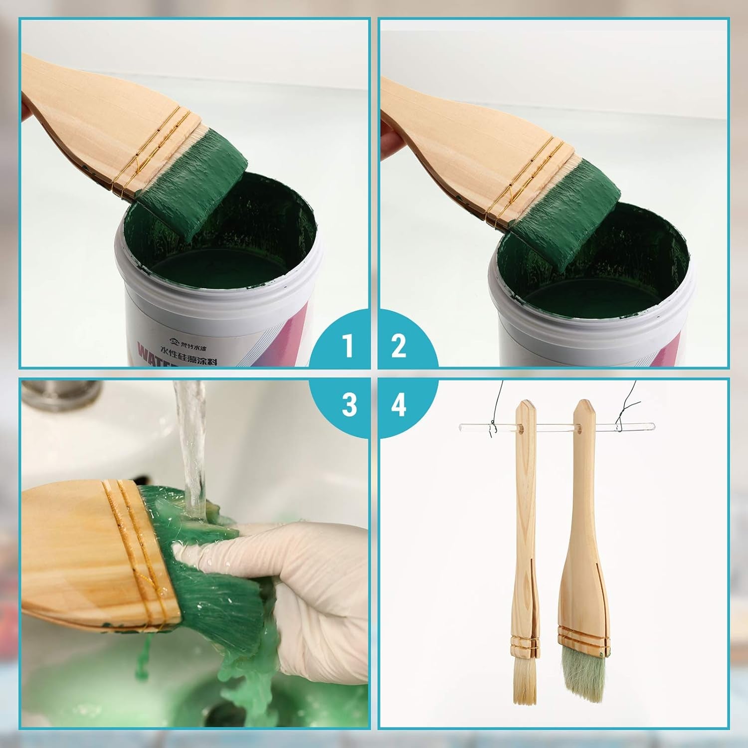 Flat Hake Brushes Hake Paint Brush Artist Painting Brushes Set Sheep Hair Bristles Wash Brush for Watercolor, Wash, Ceramic and Pottery Painting, 1 Inch, 2 Inch, 3 Inch (6)