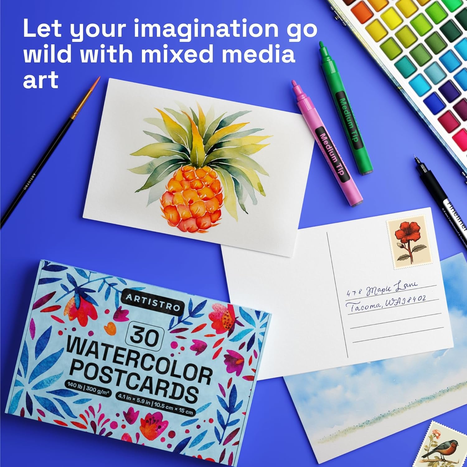 30 Watercolor Postcards 4X6 Inches - Heavyweight Paper Cards 140Lb (300Gsm) - Blank Postcards for Mailing, DIY Thank You Card, Greetings Cards, Christmas, Invitations, Birthday and More