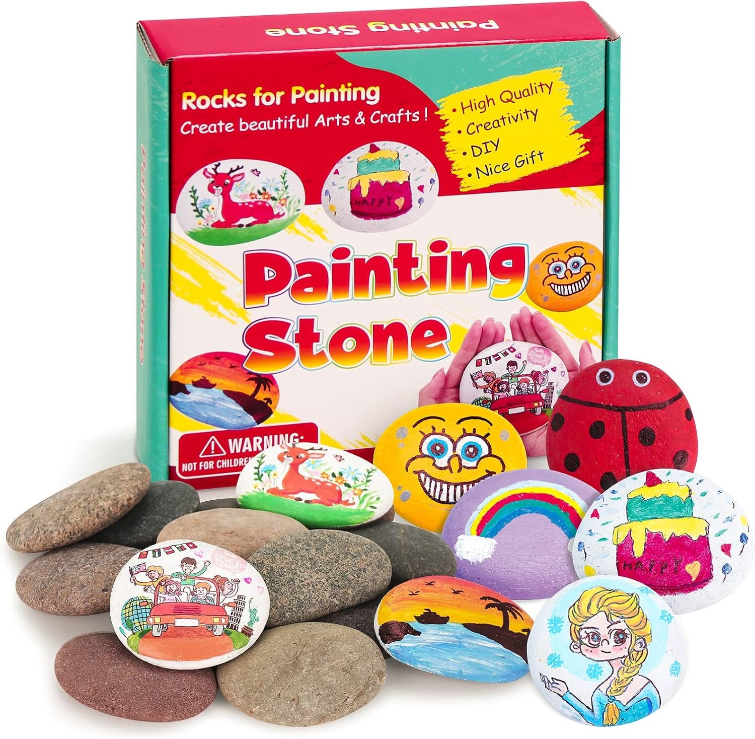 24Pcs River Rocks for Painting- 2-4 in Extra Large Hand Picked Rock-Thick-Flat-Smooth Painting Rocks- Perfect for DIY, Kids Crafts, Kindness Stone, Garden &amp; Home Decor, Holiday Easter Gift
