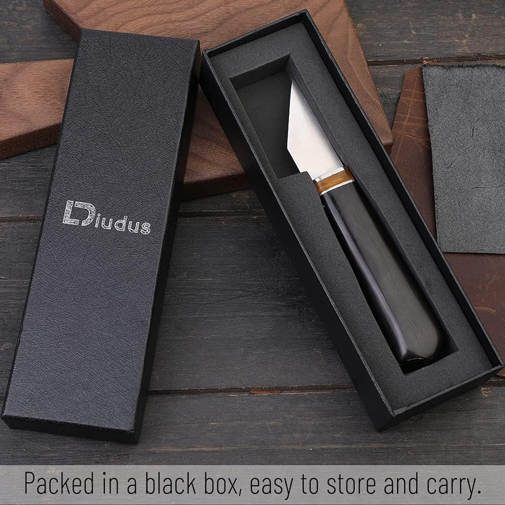 Leather Skiving Knife, Leather Cutting Knife with Wooden Handle, Leather Skiver - Pointed Skiving Knife for Leather Work, Knife Cutting Leather with Exquisite Package for DIY Leathercraft