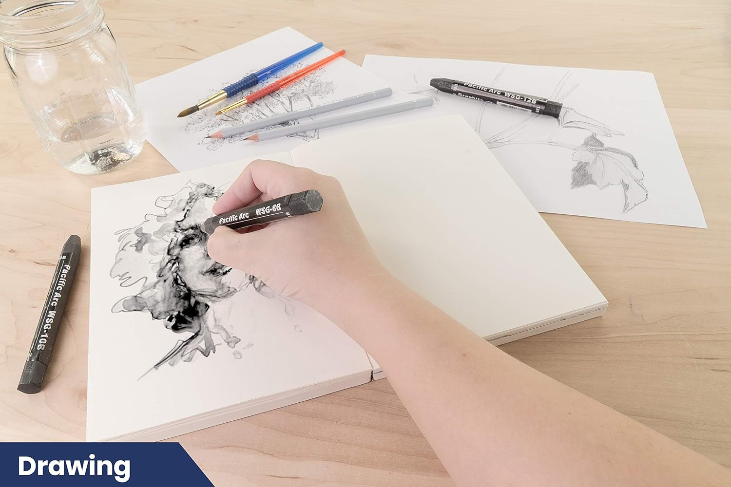 Jumbo Water Soluble Graphite Sticks Set of 3, Soft 12B, 10B, 8B