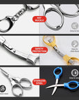Folding Scissors 3 PCS Small Scissors, Secure Keychain Scissors All Purpose, Stainless Steel Retractable Mini Scissors for Office, Travel, Fishing