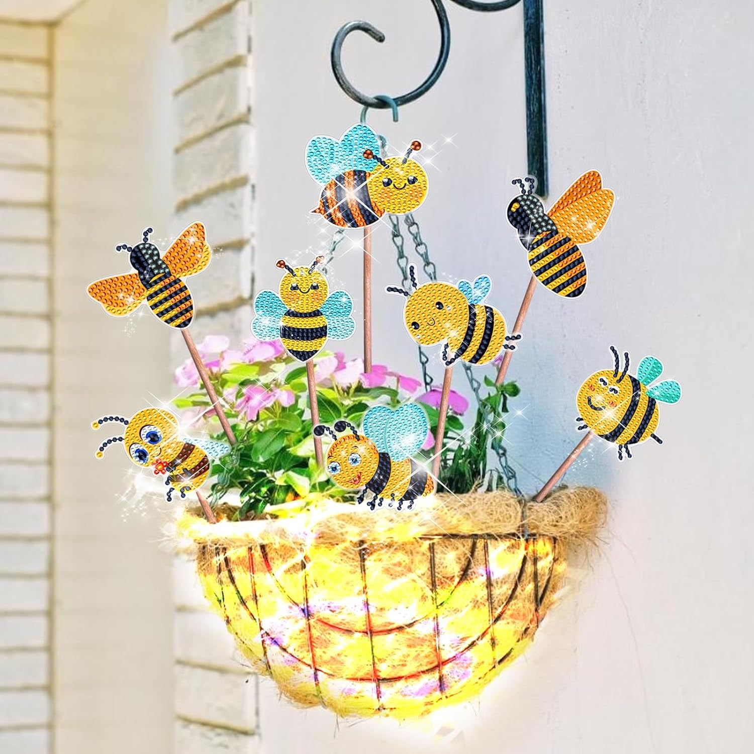 8 Pcs Diamond Art Kits, Bee Style Diamond Art Kits for Garden Decor, Garden Stakes Diamond Art Kits for Adults, DIY Diamond Art Accessories