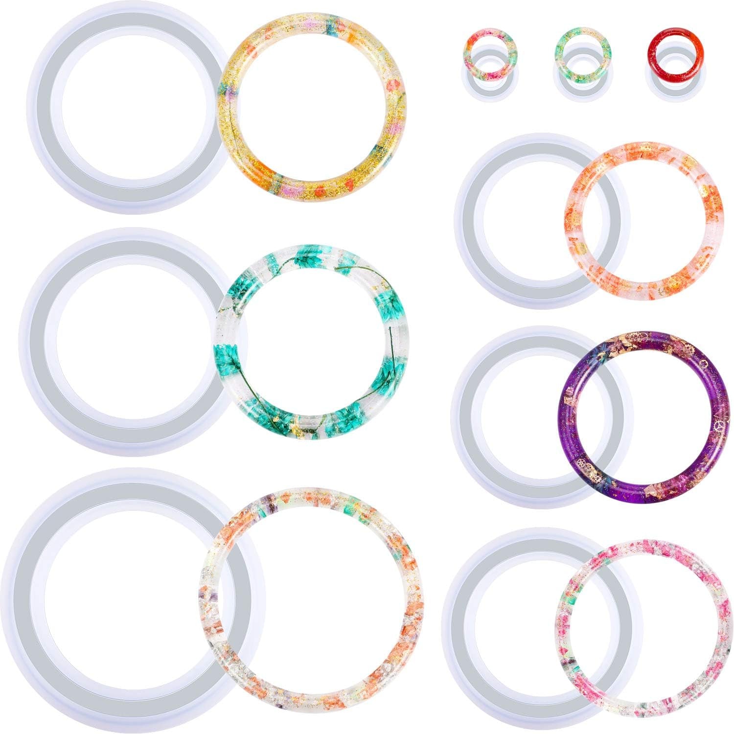 9 Pieces Silicone Bracelet Mold and Ring Resin Casting Mold Set round Epoxy Jewelry Mold Silicone Bangle Ring Mold for Jewelry DIY Crafts Making Supplies