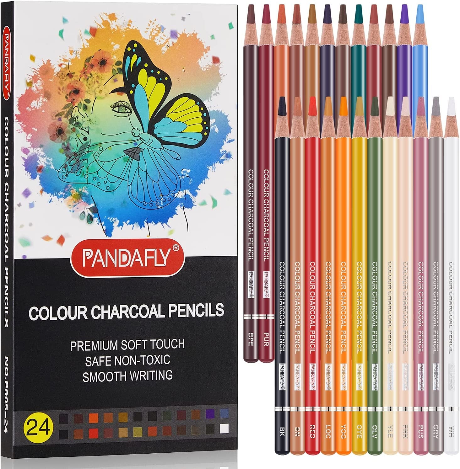 Professional Colored Charcoal Pencils Drawing Set, Skin Tone Colored Pencils, Pastel Chalk Pencils for Sketching, Shading, Coloring, Layering & Blending, 24 Colors