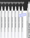 White Paint Pen Acrylic Marker: 8 Pack 0.7Mm White Paint Marker for Black Paper, Metal, Wood, Plastic, Ceramic, Metallic, Rock Painting, Drawing, Extra Fine Point, Ideal for Artist & Students