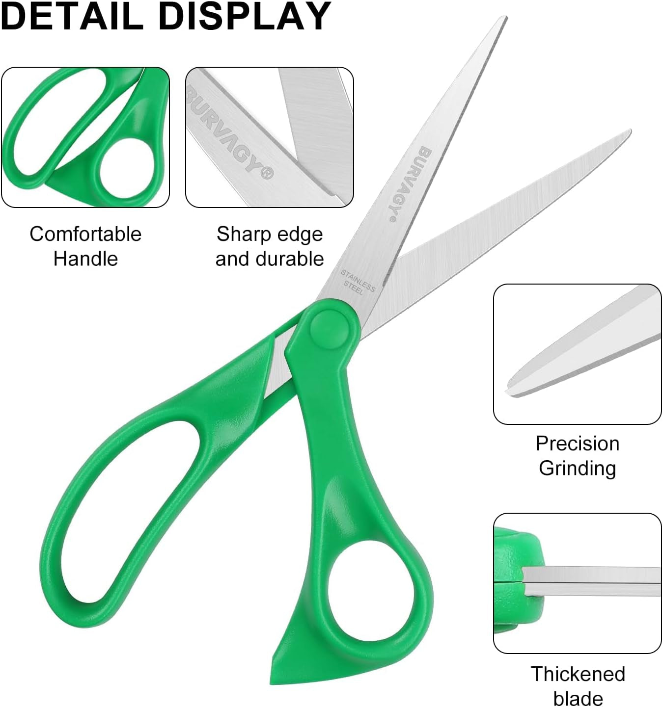Scissors,  8" Multipurpose Heavy Duty Scissors, 12-Pack Ultra Sharp Scissors All Purpose Comfort-Grip Scissors for School Office Home Sewing Fabric Craft Supplies, Right/Left Handed.