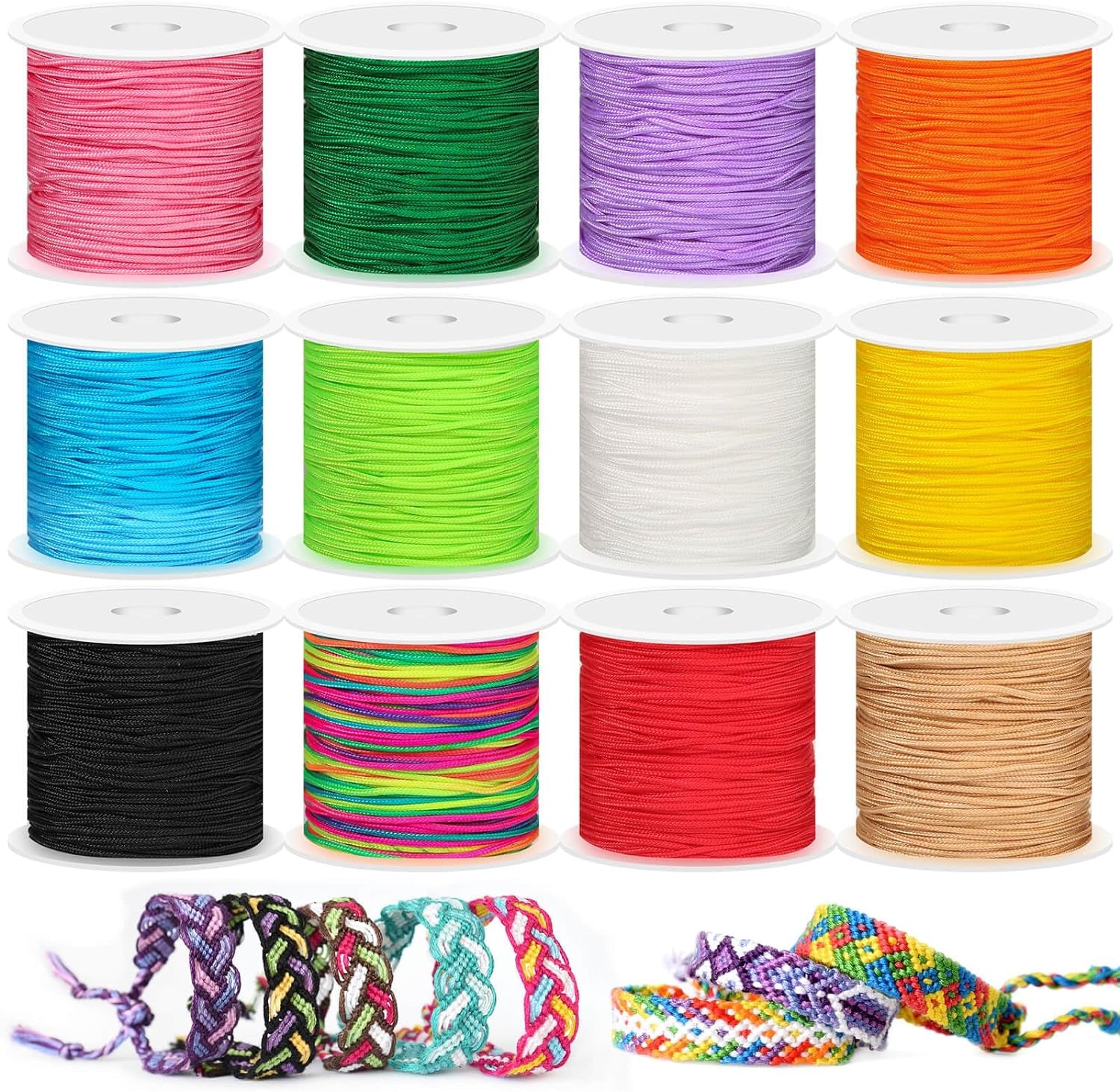 12 Rolls Nylon String for Bracelets, Chinese Knotting Nylon Cord for Jewelry Making, Nylon Beading Thread for Kumihimo, Braided Bracelets, Necklaces, Macrame Craft, Wind Chime