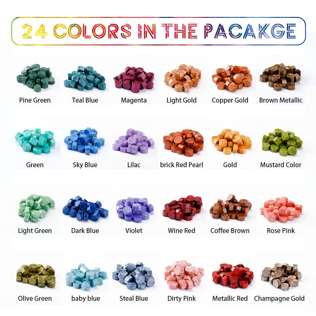 Wax Seal Kit - 24 Colors Sealing Wax Beads/Thank You Wax Stamp/Melting Tool - Making Wax Seals for Envelope Wedding Invitation and Gift Wrapping - Metallic Assorted Color